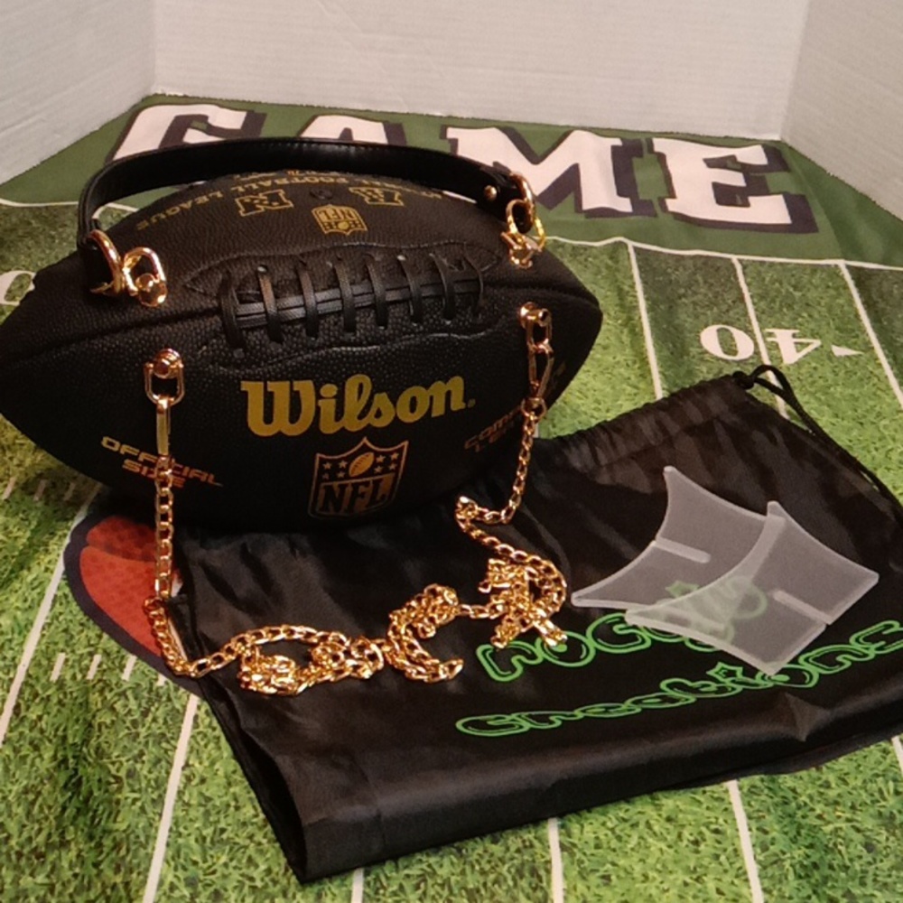 LIMITED EDITION Black and Gold Leather Football Bag π - Picture 9 of 17